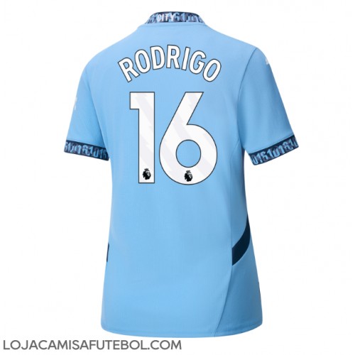 Camisa de Futebol Manchester City Rodri Hernandez #16 Equipamento Principal Mulheres 2024-25 Manga Curta